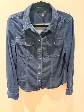 White House Black Market Jean Navy Button-Up Shirt